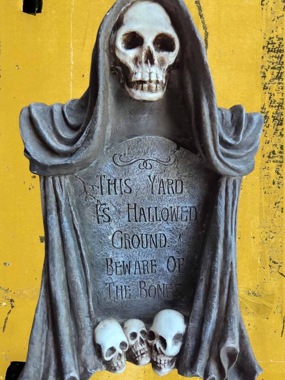 Grim Reaper Skull Tombstone Indoor ~ Outdoor Decor 1 Foot Tall